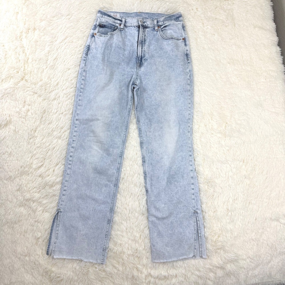 Gap 90s Loose High Rise Jeans Women 29/8 Light Acid Wash Raw Hem Slit
